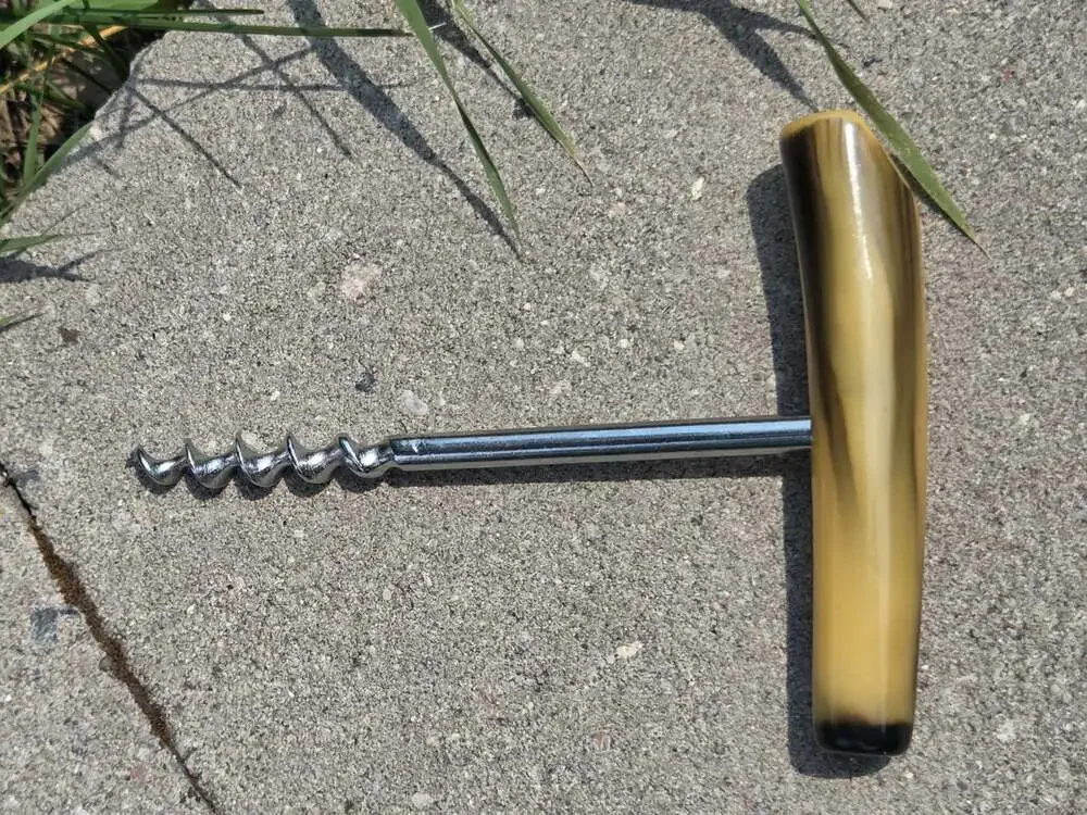 Vtg Marbled Bakelite Faux Horn T-Handle Wine Corkscrew Barware